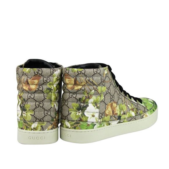 Gucci Men's Bloom Print Supreme GG Green Canvas Hi Top Sneakers Shoes 407342 - Picture 5 of 8